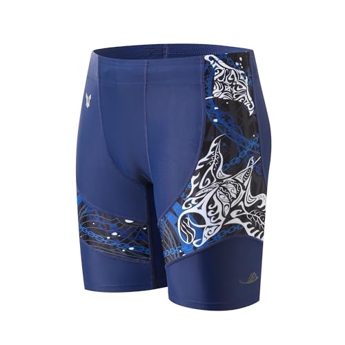 HUGE SPORTS Herren Splice Schwimmhose Lang Jammer Badehose Eng Badeanzug Schwimmen (Teufelsfische,L) von HUGE SPORTS