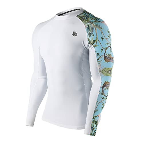 HUGE SPORTS Herren Splice UV Sonnenschutz UPF 50+ Skins Rash Guard Lange Ärmel, Weißer Wald, XL von HUGE SPORTS