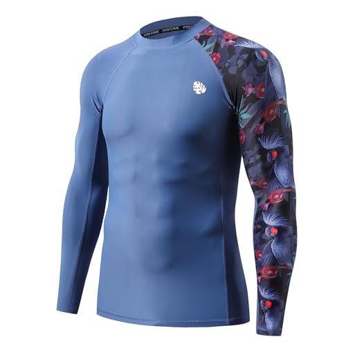 HUGE SPORTS Rashguard für Herren, langärmlig, LSF 50+, UV-Sonnenschutz, schnelltrocknend, Spleiß-Kompressions-Bade-Shirt, Blauer Vogel, M von HUGE SPORTS