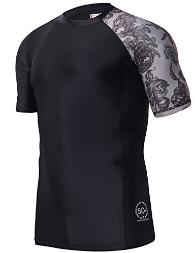 HUGE SPORTS Herren Splice UV Sonnenschutz UPF 50+ Skins Rashguard Kurzarm, Meereswald, XXL von HUGE SPORTS