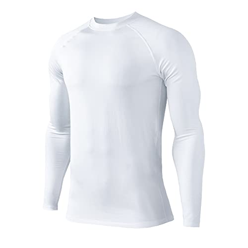 HUGE SPORTS Herren Thermo-T-Shirt, schnelltrocknend, Baselayer Top, Sport-Top, Langarm, Skifahren, Winter, Laufen, Radfahren, Wandern, weiß, XXL von HUGE SPORTS