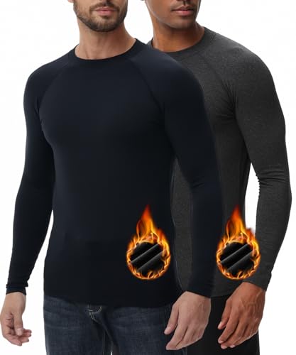 HUGE SPORTS Herren Thermo Unterhemd Langarm Thermounterwäsche Oberteile Atmungsaktiv Langarmshirt für Winter Outdoor Running von HUGE SPORTS