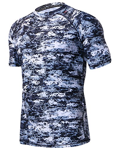 HUGE SPORTS Herren UV-Sonnenschutz UPF 50+ Voller Digitaldruck Rashguard Kurze Ärmel (Pixel Light, 2XL) von HUGE SPORTS