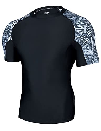 HUGE SPORTS Kurzarm Schwimmshirt Herren Splice Skins Rashguard Shirt Schnelltrocknend Sonnenschutz Mess Schwarz XL von HUGE SPORTS