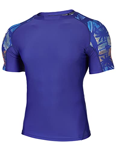 HUGE SPORTS Kurzarm Schwimmshirt Herren Splice Skins Rashguard Shirt Schnelltrocknend Sonnenschutz Tropischer Stil L von HUGE SPORTS