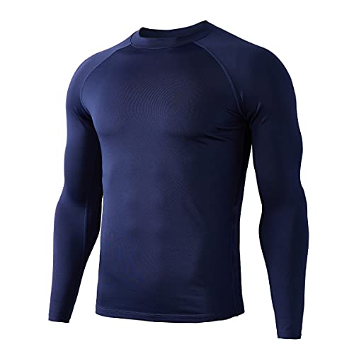 HUGE SPORTS Thermo Unterhemd Herren Innenfleece Langarmshirt Funktionswäsche für Winter Ski Navy Blau L von HUGE SPORTS