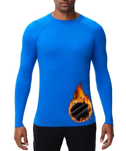 HUGE SPORTS Thermo Unterhemd Herren Innenfleece Langarmshirt Funktionswäsche für Winter Ski Blau 2XL von HUGE SPORTS