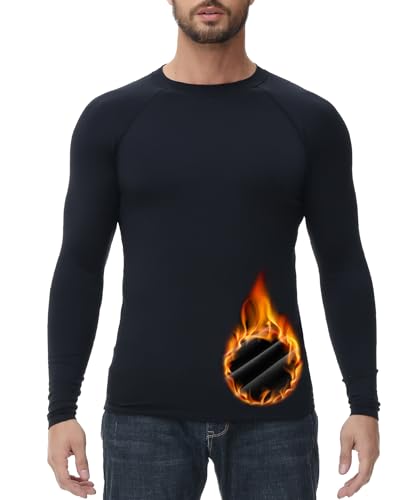 HUGE SPORTS Thermo Unterhemd Herren Innenfleece Langarmshirt Funktionswäsche für Winter Ski Schwarz S von HUGE SPORTS