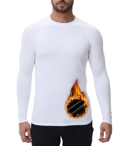 HUGE SPORTS Thermo Unterhemd Herren Innenfleece Langarmshirt Funktionswäsche für Winter Ski Weiß S von HUGE SPORTS