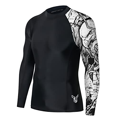 HUGE SPORTS Wildes Tier Rashguard Herren Langarm Kompression Schwimmshirt Schnelltrocknend Sonnenschutz (Schwarzer Adler,2XL) von HUGE SPORTS