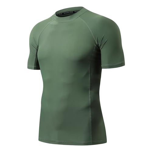 Herren Kurzarm UPF 50+ Baselayer Skins Performance Fit Kompression Rashguard Logo Grün L von HUGE SPORTS