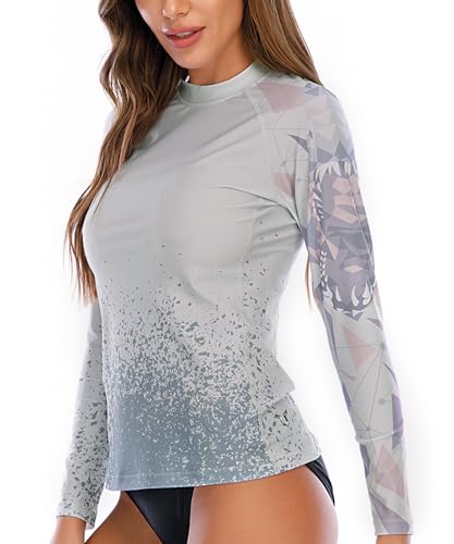 HUGE SPORTS Damen Rashguard Langarm Sonnenschutz UPF 50+ Bademode Shirts Schnell trocknend Badeanzug Surf Top, Hai, S von HUGE SPORTS