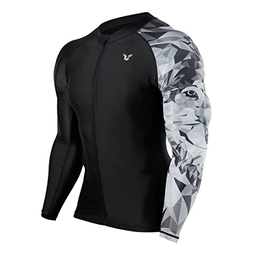 Huge Sports Herren Langarm-Rash-Weste mit Reißverschluss – Sonnenschutz, schnell trocknend, Rashguard, Surfen, Schwimm-Shirt, Top, wolf, S 7-9 von HUGE SPORTS