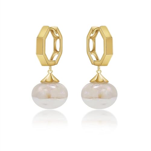 HUGE TOMATO 14mm Mondstein Tropfen Ohrringe Baumeln Ohrringe mit 14K Vergoldete Hexagon Verschluss, Sterling Silber, Perle von HUGE TOMATO