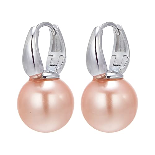 HUGE TOMATO Große Perlenohrringe für Damen, elegante große simulierte rosa Perlenohrringe mit zierlichem Gold-925-Sterlingsilber-Reif, niedliche Ohrringe von HUGE TOMATO