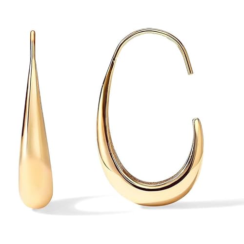 HUGE TOMATO Lightweight Teardrop Hoop Earrings | 14k Gold plated Hoop Earrings | Large 925 Sterling Silver Oval Hoop Earrings | Statement Jewelry Gift for Women Teen Girls von HUGE TOMATO