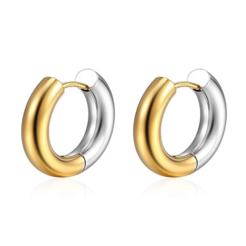 HUGE TOMATO Minimalistische zwei Ton Gold und Silber Multi-Size-Metall klobige Hoop-Ohrringe für Frauen Mädchen Geschenk 8 Größen verfügbar 10/12/14/16mm von HUGE TOMATO