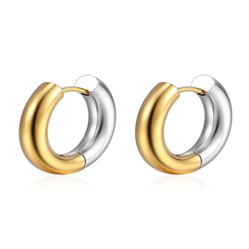 HUGE TOMATO Minimalistische zwei Ton Gold und Silber Multi-Size-Metall klobige Hoop-Ohrringe für Frauen Mädchen Geschenk 8 Größen verfügbar 10/12/14/16mm von HUGE TOMATO