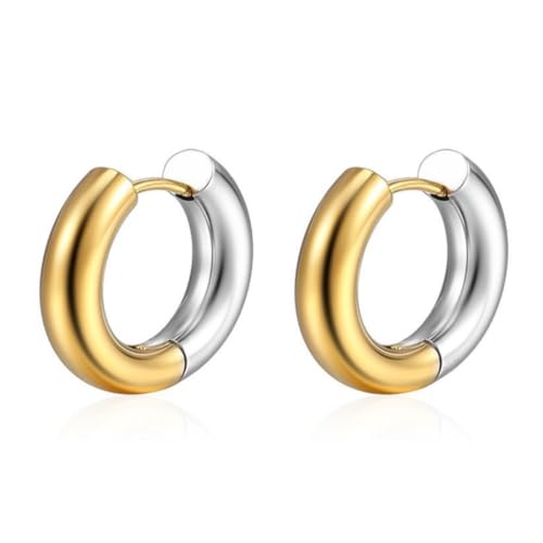 HUGE TOMATO Minimalistische zwei Ton Gold und Silber Multi-Size-Metall klobige Hoop-Ohrringe für Frauen Mädchen Geschenk 8 Größen verfügbar 10/12/14/16mm von HUGE TOMATO