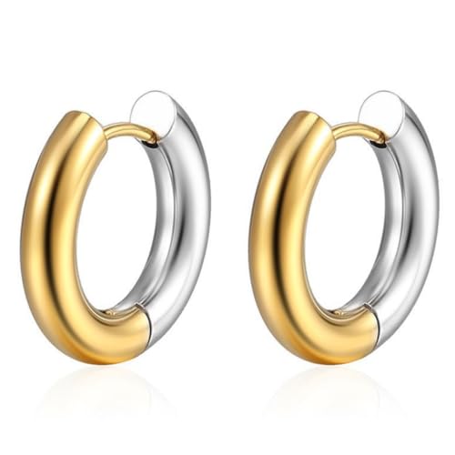HUGE TOMATO Minimalistische zwei Ton Gold und Silber Multi-Size-Metall klobige Hoop-Ohrringe für Frauen Mädchen Geschenk 8 Größen verfügbar 10/12/14/16mm von HUGE TOMATO