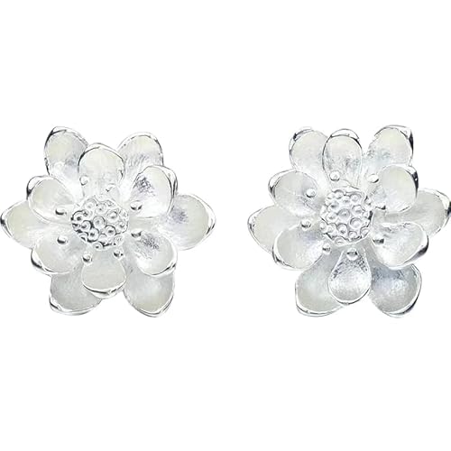 HUGE TOMATO Reine Sterling Silber Ohrstecker Lotus Blume Blüte Ohrringe Elegante Solide 999 Silber Hypoallergen Minimalistischen Stud für Frauen, Sterling Silber, Perle von HUGE TOMATO