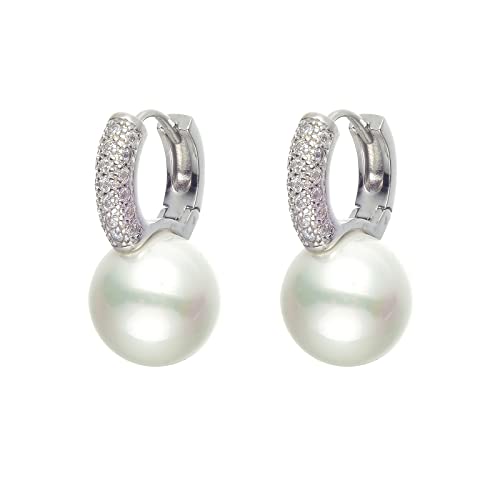 Huge Tomato Perle Tropfen Ohrringe Perle Creole 12mm Perle Diamant Ohrringe mit allergiefreien Nadel von HUGE TOMATO