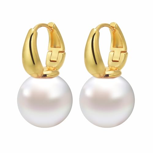 Huge Tomato Perlen Trofenohrringe, 14mm elegante groß Perlen Ohrringe für Frauen, 14k Gold plattierter Bügelverschluss, Creole, Perlenohrringe als Geschenk von HUGE TOMATO