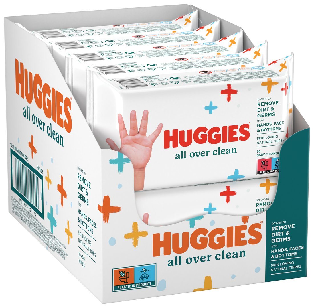 HUGGIES Windeln Baby-Feuchttücher All Over Clean, Monatsbox, 10 x 56 Tücher von HUGGIES