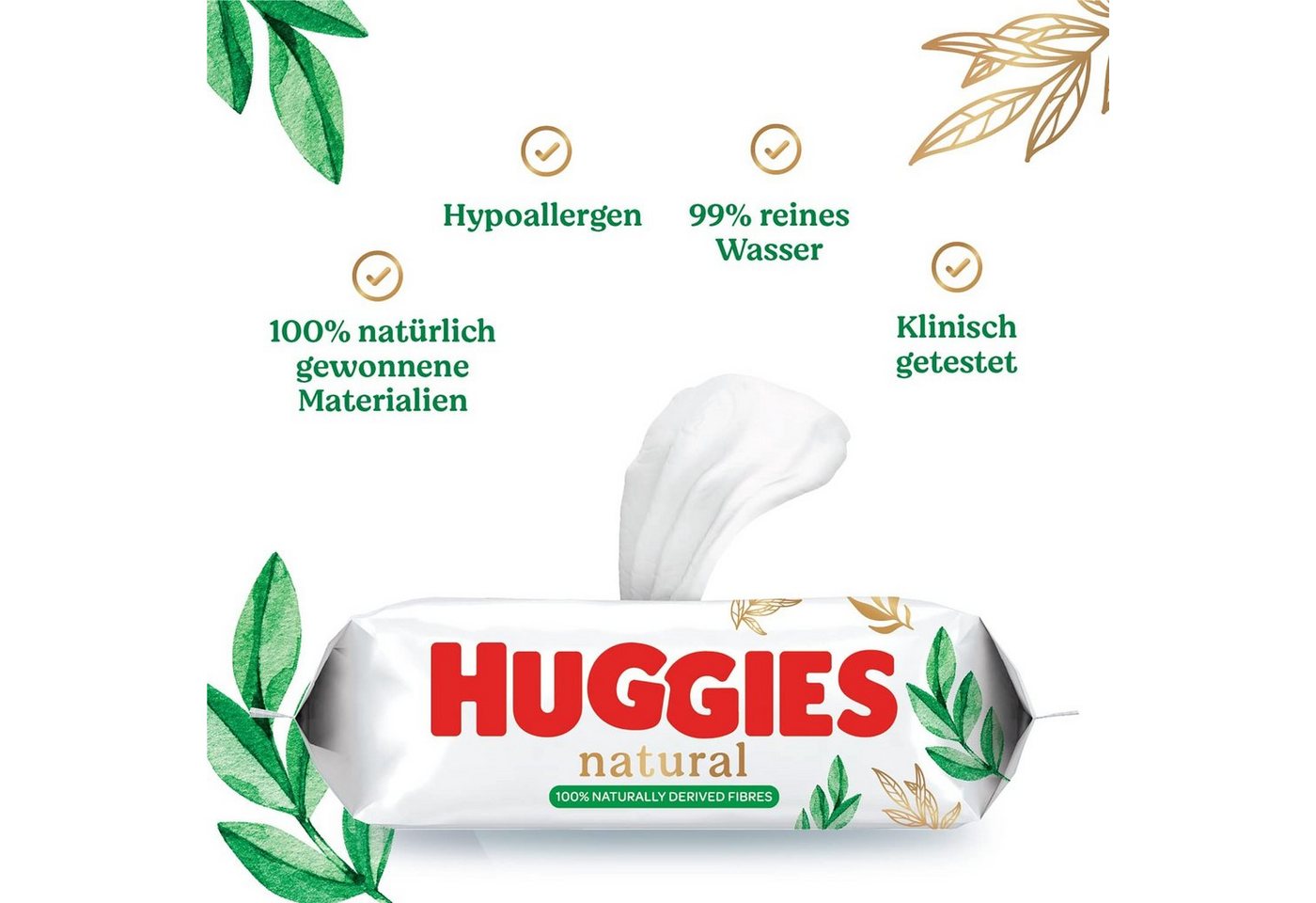 HUGGIES Windeln Baby-Feuchttücher Natural, sensitive,biologisch abbaubar, 12x48 Tücher (Vorratspack, 12 x 48 Tücher), Feuchttuch von HUGGIES
