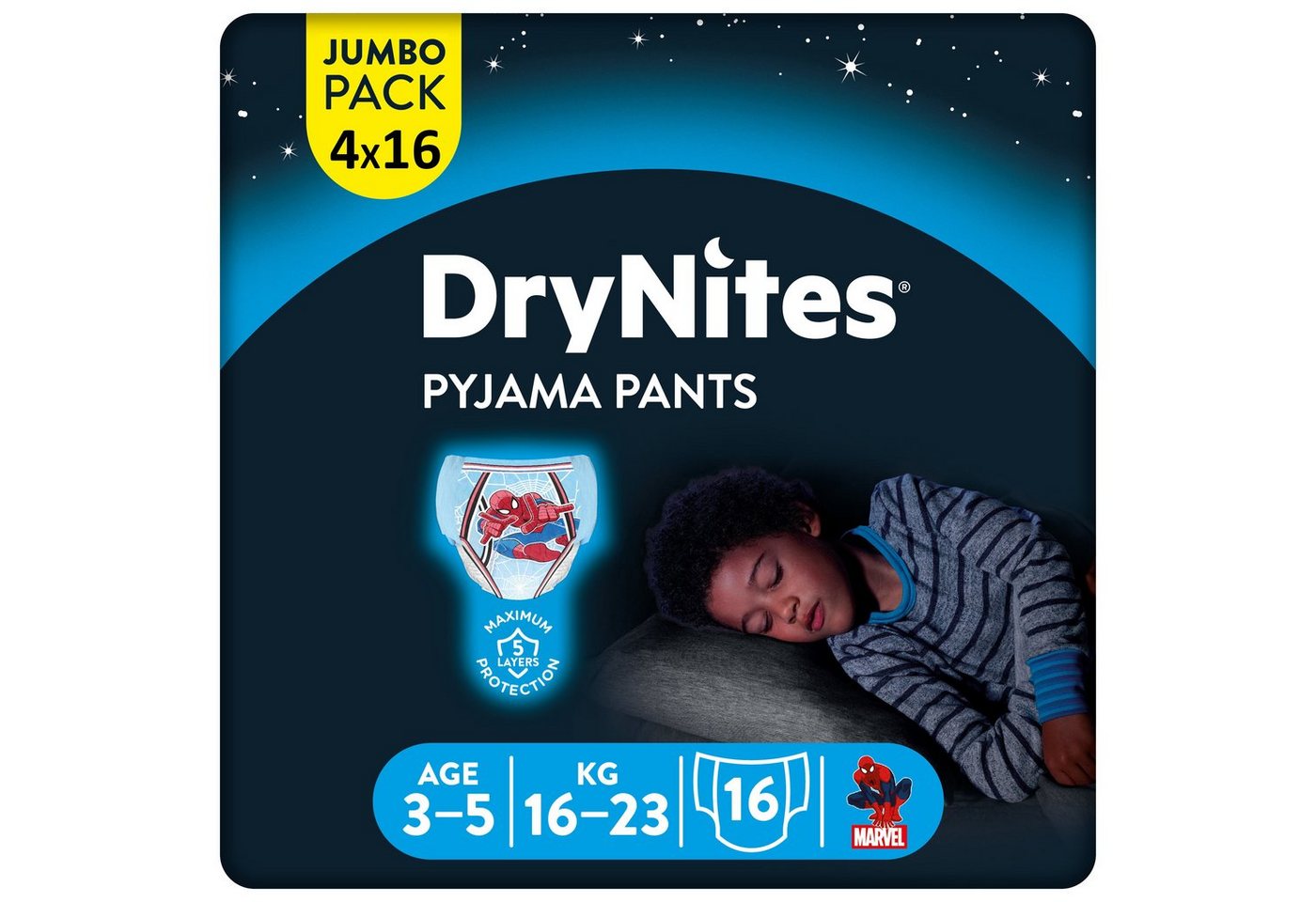HUGGIES Windeln DryNites Nacht-Windeln Jungen 3-5 Jahre (16-23kg) 64 St., Bettnässen von HUGGIES