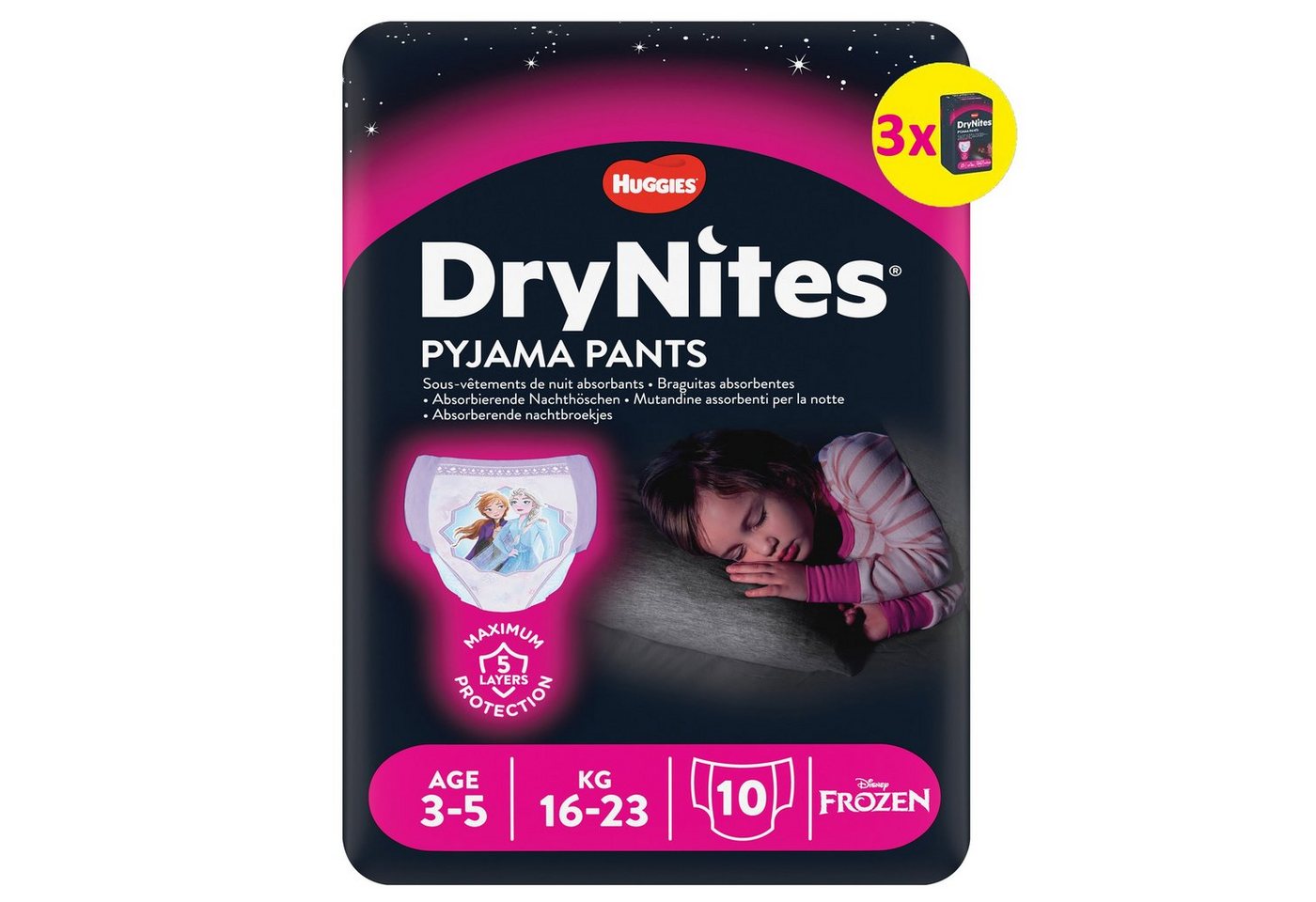 HUGGIES Windeln DryNites Nacht-Windeln Mädchen 3-5 Jahre (16-23kg), 30 Stk, Bettnässen von HUGGIES