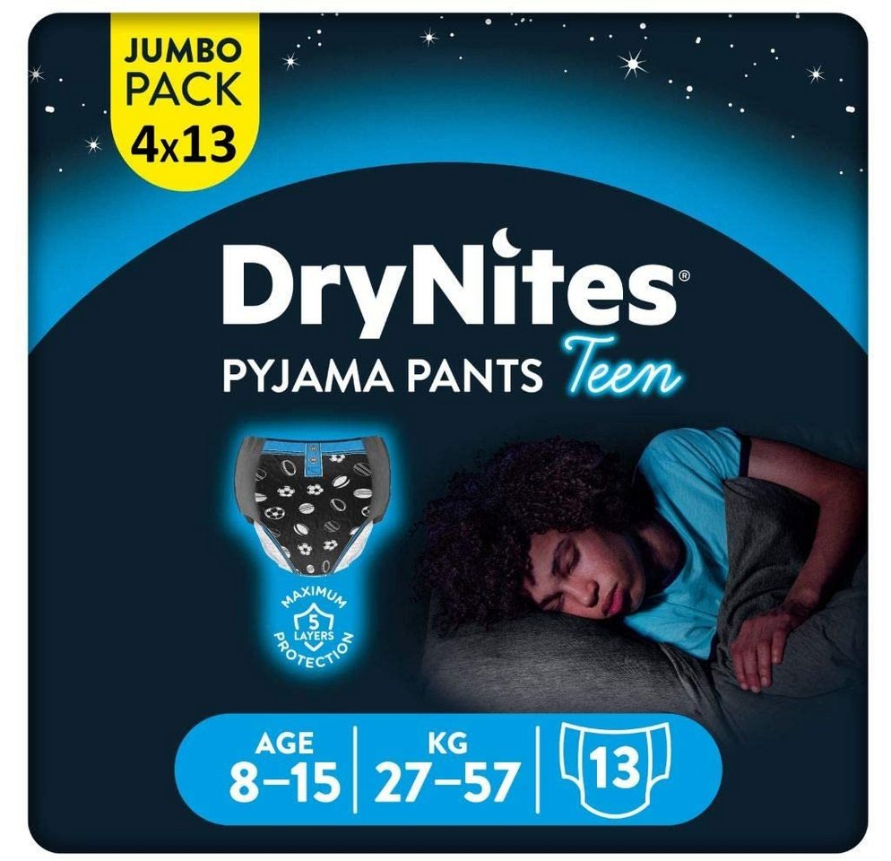 HUGGIES Windeln DryNites Nacht-Windeln Jungen 8-15 J. (27-57kg), 52 Stk, Inkontinenz (Vorratspack, 52 Windeln), Windelhose von HUGGIES