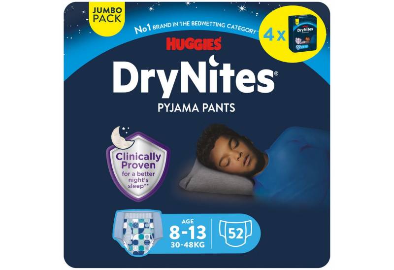 HUGGIES Windeln DryNites Nacht Windeln Jungen 8-13 J. (30-48 kg) 52 Stk (Vorratspack, 52 Windeln), Windelhose von HUGGIES