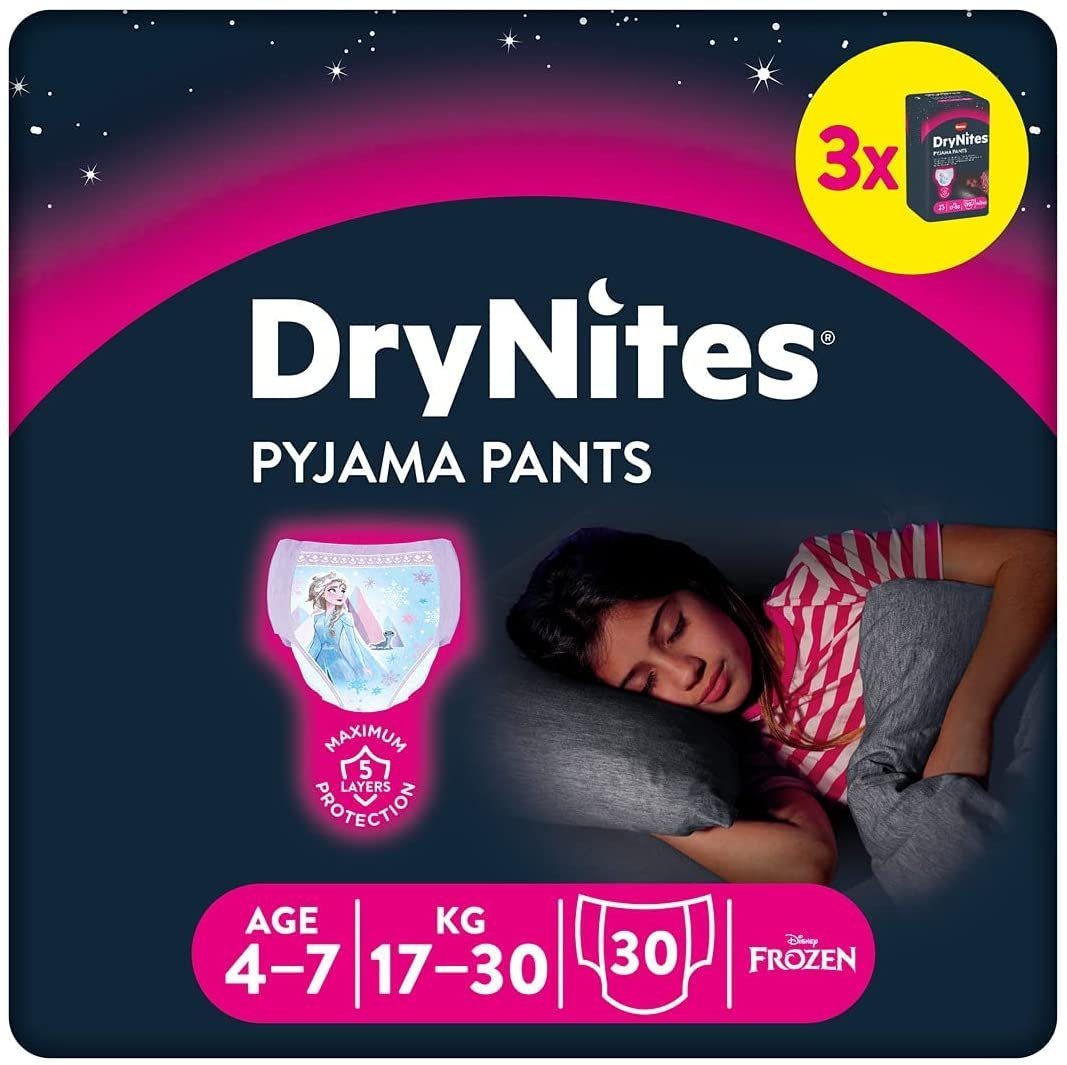 HUGGIES Windeln DryNites Nacht-Windeln Mädchen 4-7 J. (17-30kg), 30 Stk von HUGGIES