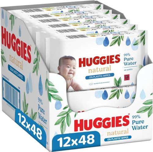 Huggies Duschtücher biologisch abbaubar - Natural 0% Plastic - 576 Stück (12x 48 Tücher) - Sparpack von HUGGIES