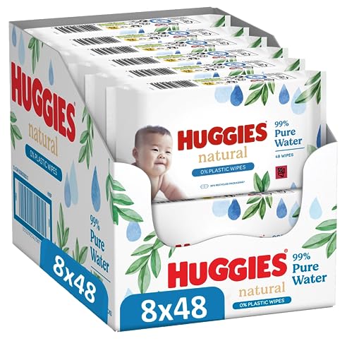 Huggies Feuchttücher Natural Biodegradable, sensitive Baby-Feuchttücher, 8 x 48 Babytücher, Großpackung von HUGGIES