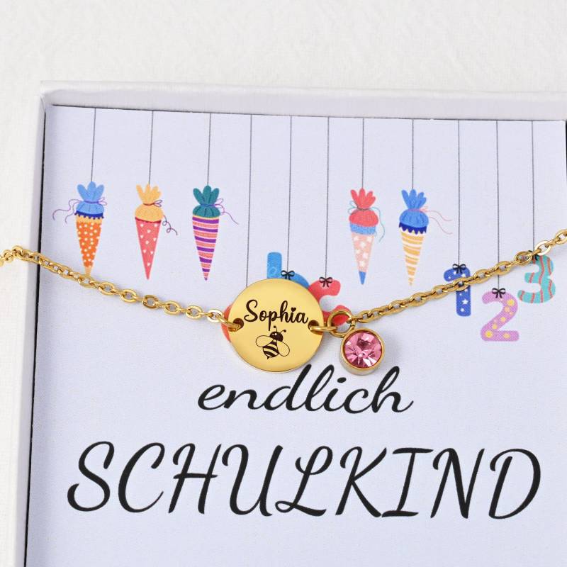 Einschulung Armband Personalisiert - Gravur Name & Geburtsstein Geschenkidee Schulkind 2025 Mädchen, Mutmacher Geschenk von HuggyhomeAtelier