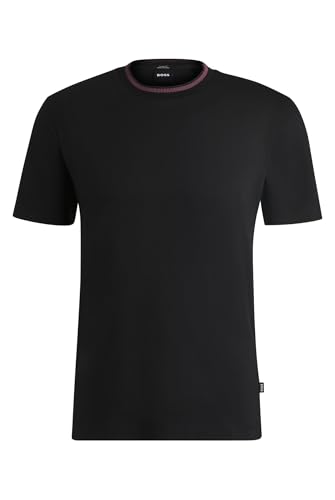 BOSS Herren H-Tessler 199 Slim-Fit T-Shirt aus merzerisierter Baumwolle mit Streifen am Kragen Schwarz001 L von HUGO BOSS