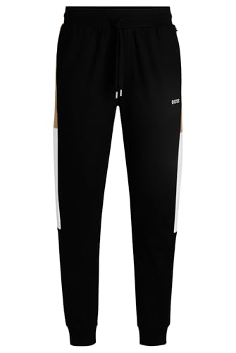 BOSS Herren Iconic Pants Jogginghose aus Baumwoll-Terry mit kontrastierenden Seiten-Einsätzen Schwarz001 M von HUGO BOSS