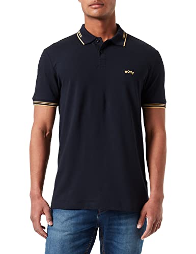 BOSS Herren Paul Curved Polohemd, Dunkelblau, L EU von HUGO BOSS