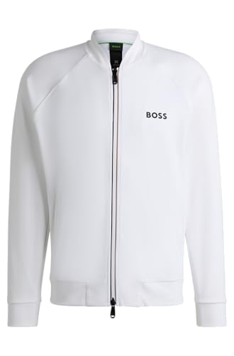 BOSS Herren Samoo MB Regular-Fit Sweatjacke aus Stretch-Gabardine mit Logo-Detail Weiß XL von BOSS