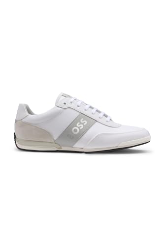 BOSS Herren Saturn Lowp Sneakers mit Schnürung, Logo-Detail und Lederbesatz Weiß 39 Größe 39 von HUGO BOSS