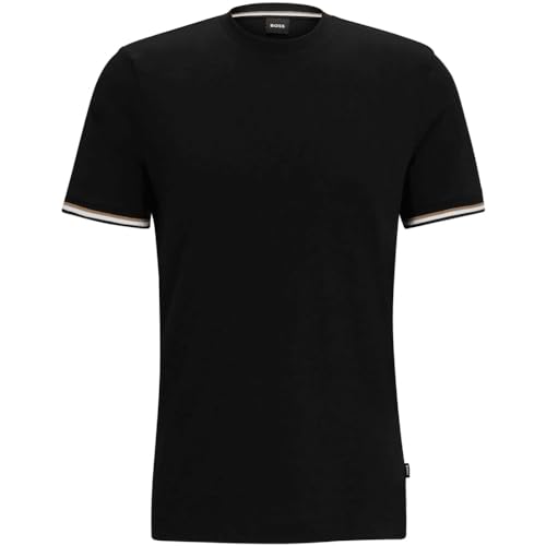 BOSS Herren Thompson 04 T-Shirt aus Baumwoll-Jersey mit Signature-Streifen an den Bündchen Schwarz XL von BOSS