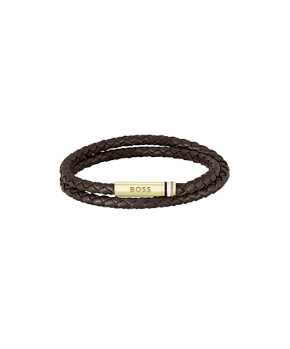 BOSS Jewelry Armband für Herren Kollektion ARES mit Braunem Geflochtenem Leder in Doppelschlaufe - 1580670M von BOSS