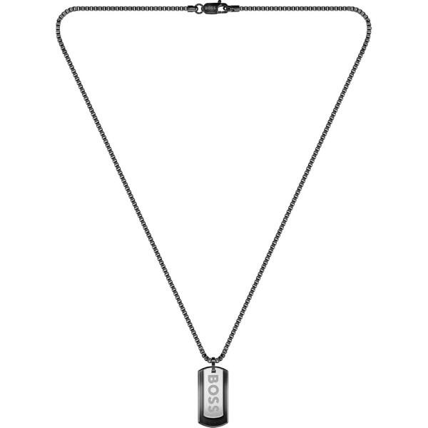 HUGO BOSS - Boss Doppel-Plaketten-Halskette Edelstahl, Schwarz / Silber von HUGO BOSS