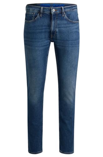 HUGO Herren Zane Extra Slim-Fit Jeans aus marineblauem Stretch-Denim mit Stone-Washed-Finish Dunkelblau 30/32 von HUGO BOSS