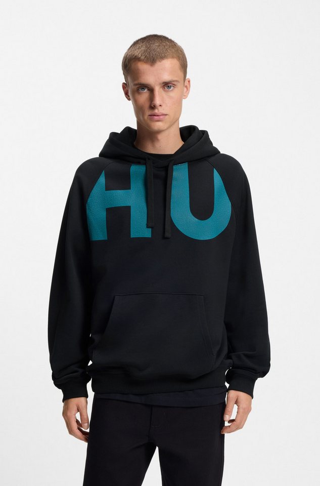 HUGO Blue Hoodie Loose Fit, Druck vorne und hinten, Kapuze mit Kordelzug, Kängurutasche von HUGO Blue