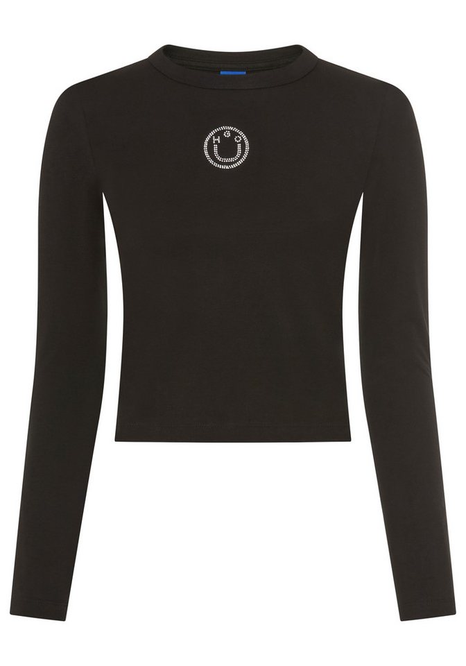 HUGO Blue Langarmshirt Daliriee cropped, Rundhals, mit Strassbesatz von HUGO Blue