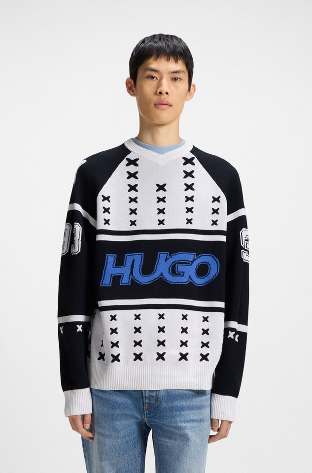 HUGO Blue V-Ausschnitt-Pullover Shalock mit aufwendiger Intarsie von HUGO Blue