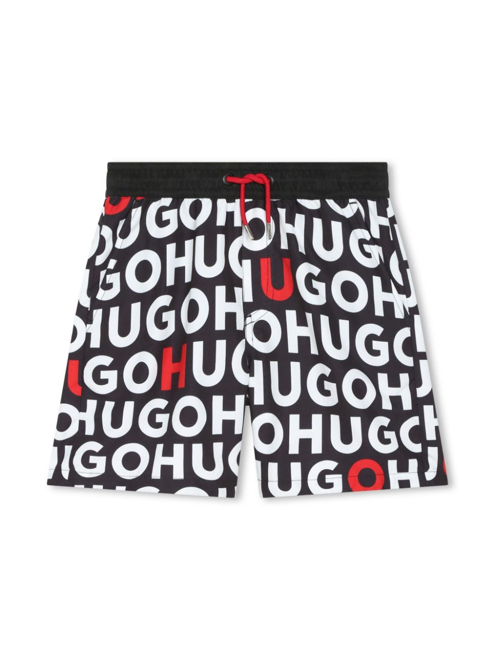 HUGO KIDS Kordelzug-Badeshorts mit Monogramm-Print - Schwarz von HUGO KIDS